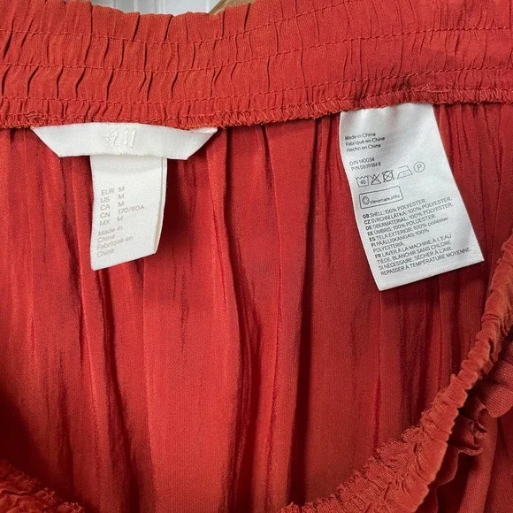 Beautiful H&M Round Hem Ruffle High Waist Slit Midi Skirt Silky Orange M - Picture 7 of 8